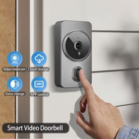 1pc smart wireless doorbell, smart 2.4G WIFI video doorbell, Tuya APP smart system control, two-way intercom, night vision function, video call (Color: GREY)